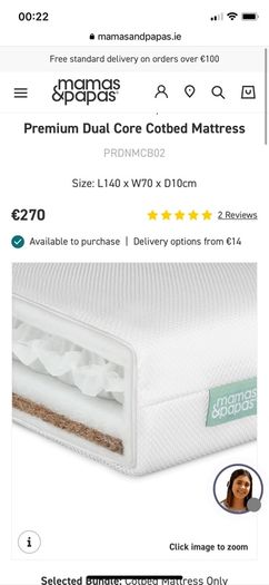 Heaton Cot Bed  and premium dual core cod-bed mattress