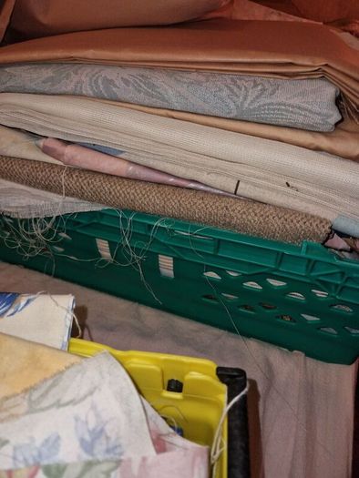 Large quantity of material for dressmaking, curtains, upholstery