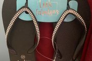 Black flip flops with Diamante Straps
