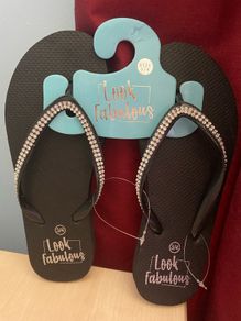 Black flip flops with Diamante Straps