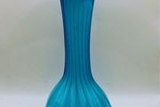 Vintage 1970s art glass marine blue ribbon vase