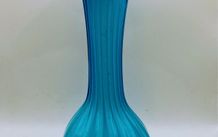 Vintage 1970s art glass marine blue ribbon vase