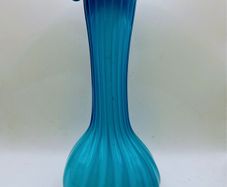 Vintage 1970s art glass marine blue ribbon vase