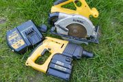 DeWalt Cordless SDS Drill 24V Type 3 DW005, and Dewalt DW007 24v Cordless circular saw Charger DE0246, 2 Batteries
