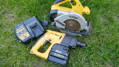DeWalt Cordless SDS Drill 24V Type 3 DW005, and Dewalt DW007 24v Cordless circular saw Charger DE0246, 2 Batteries
