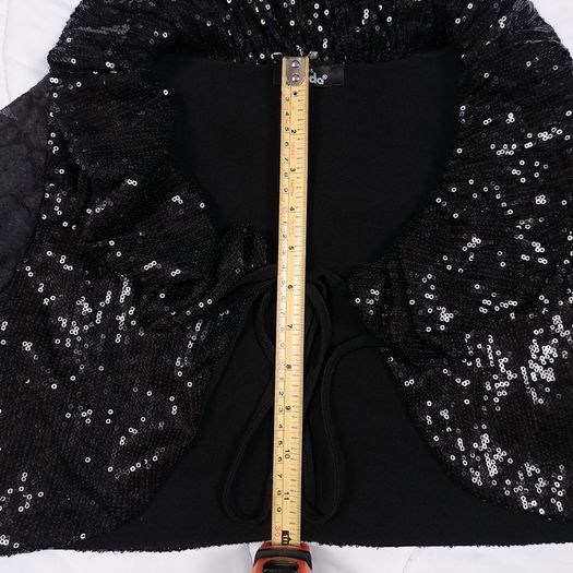 Miss Frida Black Y2K Goth Sequined Sparkly Lace Sleeve Cropped Bolero Shrug Cardigan Size S