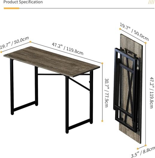 120 cm Folding Desk, Writing Gaming Computer Camping Table, No Assembly Required Home Office Desk, Black Oak