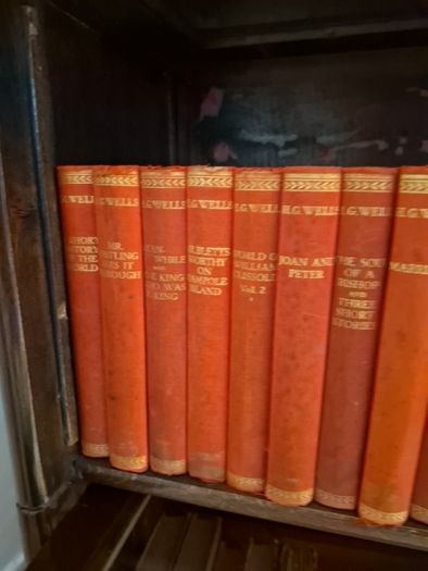 large collection vintage antiquarian books. 4 complete shelves.