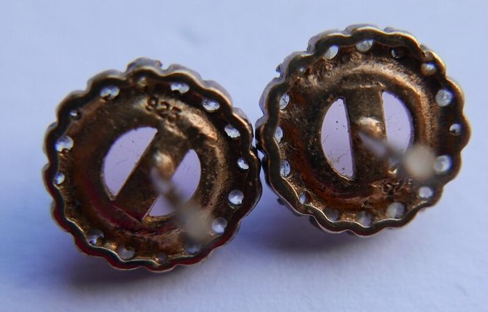 Vintage  Sterling Silver 925 Gold Plated Moonstone agate Earrings 2,6g