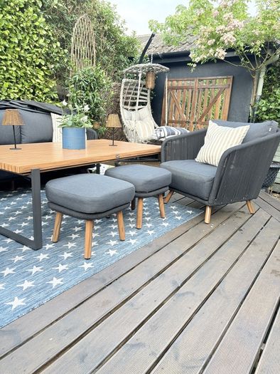 Ex display limited edition 200cm x 300cm navy and white star print indoor/outdoor rug