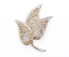 935 Silver Filigree Leaf Brooch