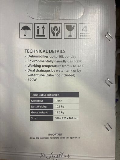 NEW Dehumidifier DeVielle 10 litre