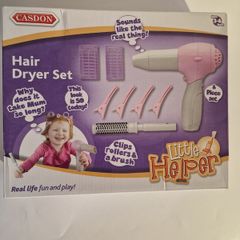 Casdon Little Helper Hair Dryer Set 8 Piece Kids Role Play Styling Kit NEW
