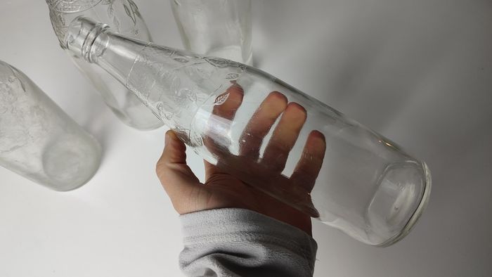 301 - Set of 4 Vintage Floral Decorative Collectible Clear Glass Tall Big Bottles
