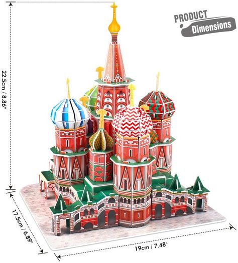 3D Puzzles for Kids Architecture Model Kit St. Basil's Cathedral Russia Papercraft Jigsaw Puzzle for Kids Russia Souvenir for Adults and Kids, 92 Pieces