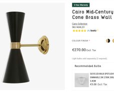 Mullan Cairo Mid-Century Double Cone Brass Wall Light