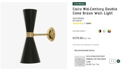 Mullan Cairo Mid-Century Double Cone Brass Wall Light