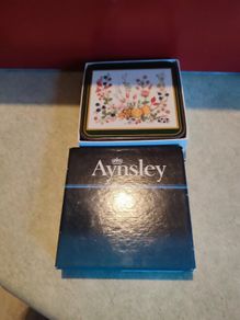 6 x Aynsley Square Coasters - Somerset Pattern - Boxed