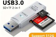 2-in-1 Mini USB 3.0 Card Reader - SD/Micro SD/TF Memory Card Adapter for PC &amp; Laptop, Flash Drive Compatible