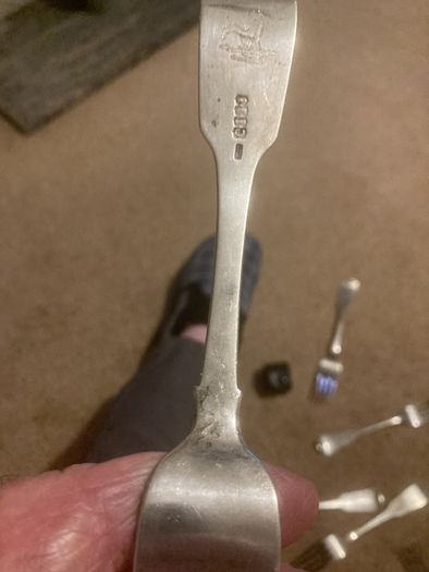 12 silver heavy forks made in Ireland around 1825 by well known Irish silversmiths.