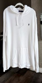 Ralph Lauren XL White Waffle Knit Hoodie Pony Logo Mens