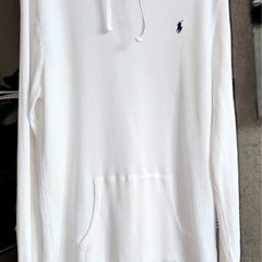 Ralph Lauren XL White Waffle Knit Hoodie Pony Logo Mens