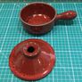 Vintage Stoneware 1/2Pt Individual Soup bowl with a long handle & a lug handle. Image 4