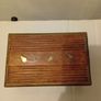 Antique Oak Box with Brass Insert Design Running through it Image 3