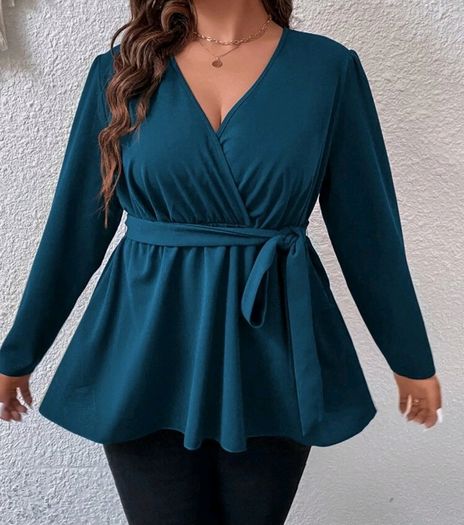 SHEIN  Teal Belted Peplum Blouse. Size 16. New