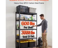 Storage Shelves, 5-Tier Adjustable, 1360.8 kg Capacity, Heavy Duty Garage Storage Shelving Unit, Metal Utility Rack Shelf, for Garage Warehouse Basement Kitchen, 1030 mm W x 465 mm D x 1813 mm H