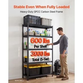 Storage Shelves, 5-Tier Adjustable, 1360.8 kg Capacity, Heavy Duty Garage Storage Shelving Unit, Metal Utility Rack Shelf, for Garage Warehouse Basement Kitchen, 1030 mm W x 465 mm D x 1813 mm H