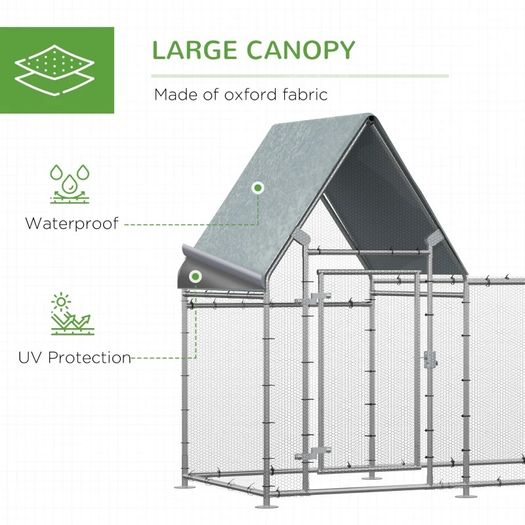Walk In Chicken Run, Large Galvanized Chicken Coop Hen House Poultry Coops Cages Rabbit Hutch Metal Enclosure with Water-Resist Cover for Outdoor 200 x 105 x 172cm (FREE SHIPPING)