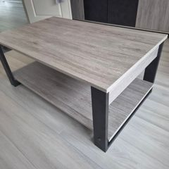 Grey Wood Coffee Table with Lower Shelf