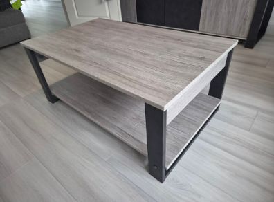 Grey Wood Coffee Table with Lower Shelf