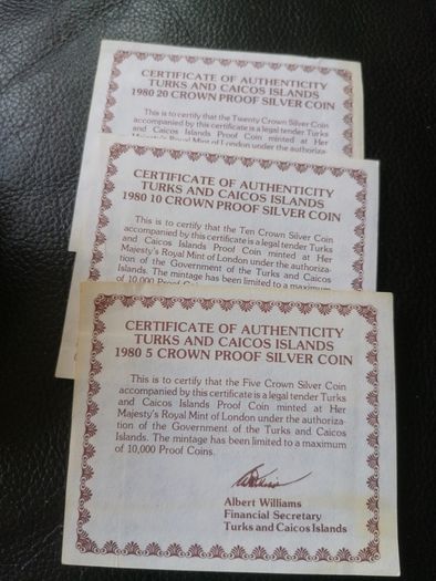 1980 Turks And Caicos Crowns Proof Silver Coins