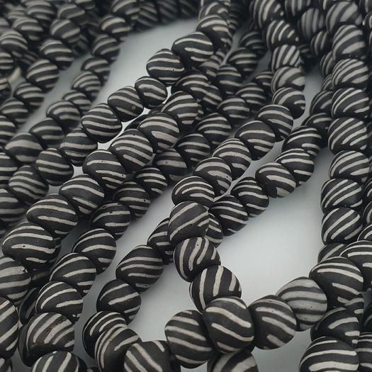 Vintage African Style White Stripe Black 8.2mm - 8.5mm Glass Beads Necklace Strand