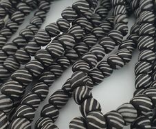 Vintage African Style White Stripe Black 8.2mm - 8.5mm Glass Beads Necklace Strand