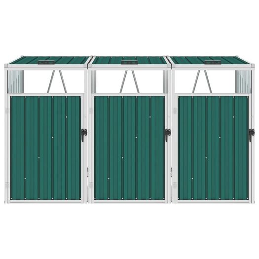 Triple Garbage Bin Shed Green 213x81x121 cm Steel