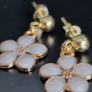 Gold plated pin earrings with enamel flowers pendants Image 4