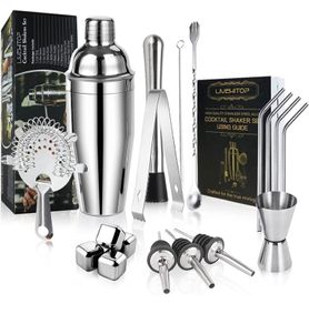 19 Pcs Cocktail Making Set, Stainless Steel Bartender Kit with 750ML Boston Cocktail Shaker for Party, Bar, Home (FREE POSTAGE)