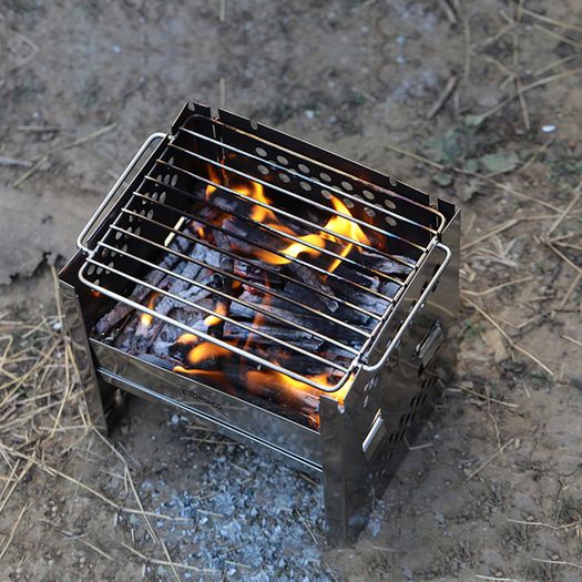 BRAND NEW Outdoor Stainless Steel Wood Stove w/ Barbecue Grill Portable Wood Burning Stove Camping BBQ Firewood Burner w/ Bracket