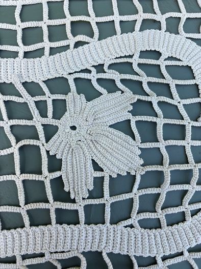 Vintage French Crochet Table Runner with fringe each end
