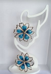Gold & Teal Sakura Blossom Floral Statement Earrings