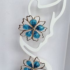 Gold & Teal Sakura Blossom Floral Statement Earrings
