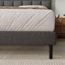 King Bed Frame, Easy Assembly, Sturdy Wooden Slat Support, Upholstered Platform with Headboard, No Box Spring Needed, Gray King Bed 150 by 200 Image 4