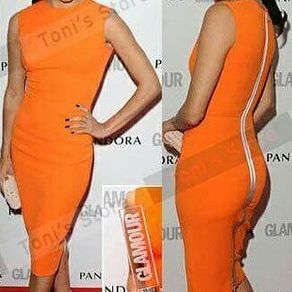 quality orange Eva longoria style dress size sm