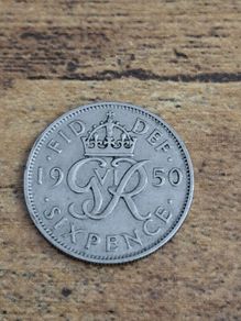 Great Britain UK 1950, 6 Pence Sixpence Coin, George VI - free standard postage