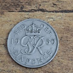 Great Britain UK 1950, 6 Pence Sixpence Coin, George VI - free standard postage
