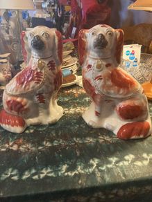 Victorian Staffordshire large mantle dogs