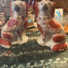 Victorian Staffordshire large mantle dogs